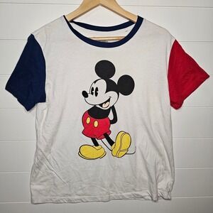 Disney Mickey Mouse Women's Top Large Red Blue Cotton Graphic Tee